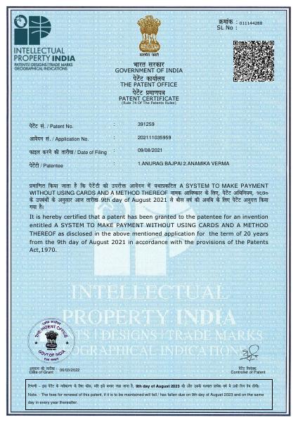 Patent Certificate-391259